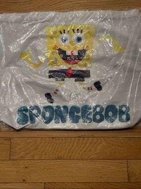 dumbgood SpongeBob Graphic Tote Bag - White with Yellow & Blue